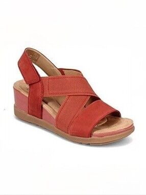 Earth Origins Cadence Carren Wedge Heel Comfort Sandals Brick Red Size 9.5